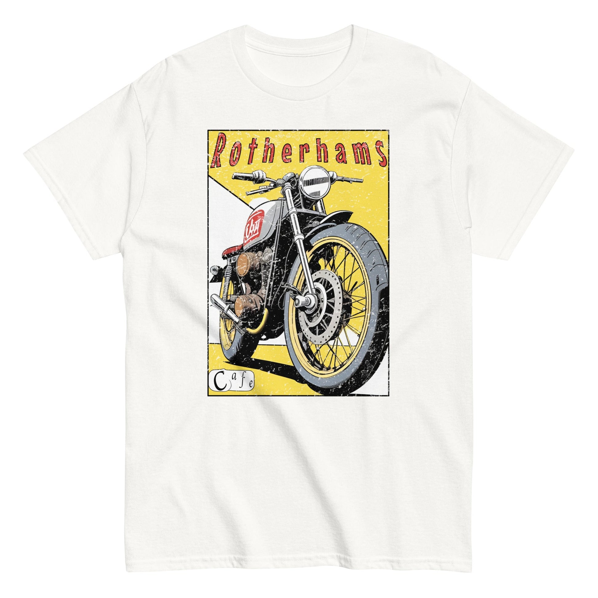 Retro Cafe Racer Motorcycle T-Shirt | Rotherhams (White) - Rotherhams