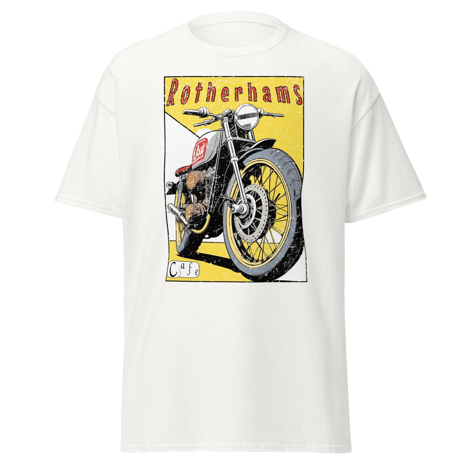 Retro Cafe Racer Motorcycle T-Shirt | Rotherhams (White) - Rotherhams