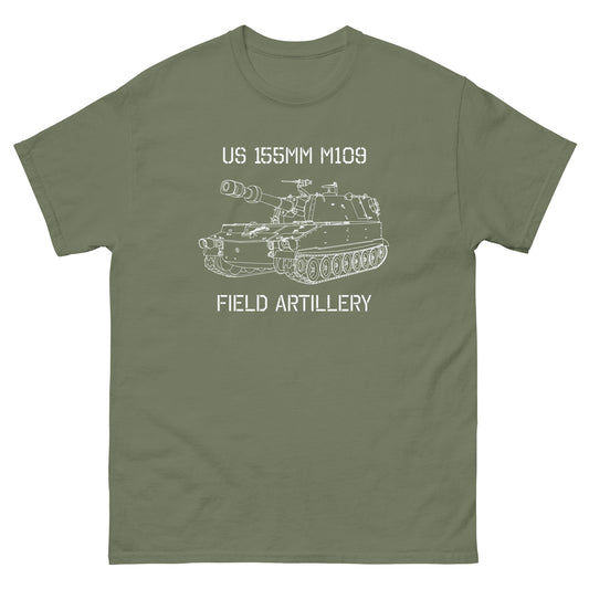 M109 Field Artillery Military T Shirt Olive Drab (White) - Rotherhams